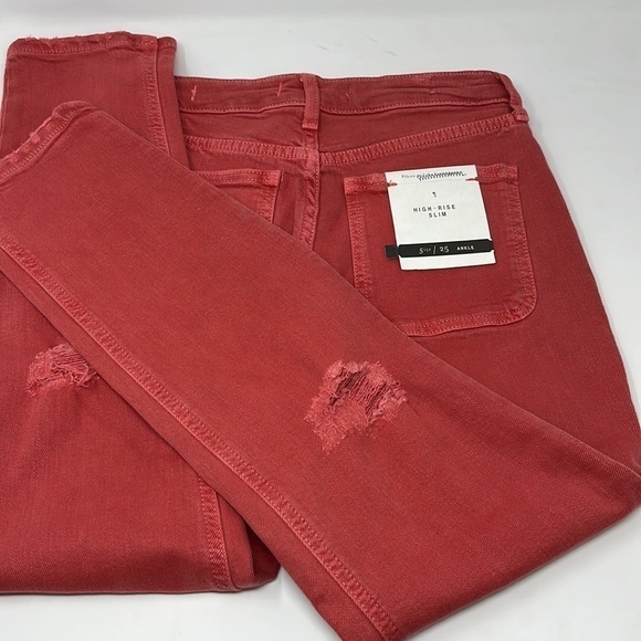 ANTHROPOLOGIE red Straight Jeans 25 - Picture 8 of 9